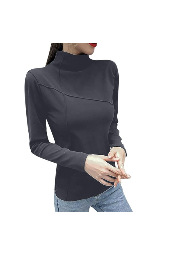 Women's Casual Turtleneck Long Sleeve T-Shirts Winter Warm Undershirts Solid Color Slim Blouses Thermal Tops