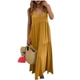 thumbnail image 1 of HAiming Women's Cotton Linen Dresses Summer Vacation Sundress V Neck Elegant Flowy Tiered Loose Solid Color Sleeveless Dresses, 1 of 7