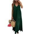thumbnail image 1 of HAiming Women's Cotton Linen Dresses Summer Vacation Sundress V Neck Elegant Flowy Tiered Loose Solid Color Sleeveless Dresses, 1 of 7
