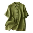 thumbnail image 1 of HAiming Women's Cotton Linen Shirts Summer Short Sleeve Button Crewneck Tops Casual Loose Vintage Embroidered Blouses, 1 of 2