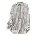 thumbnail image 1 of HAiming Women's Cotton Linen Striped Shirts Casual Loose Button down Long Sleeve Tops Fall Trendy Blouse with Pocket, 1 of 7