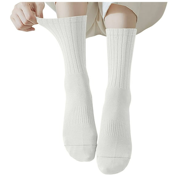 HAiming Women's Crew Socks Solid Color Casual Soft Comfy Boot Stockings Classic Knitted High Calf Tube Socks