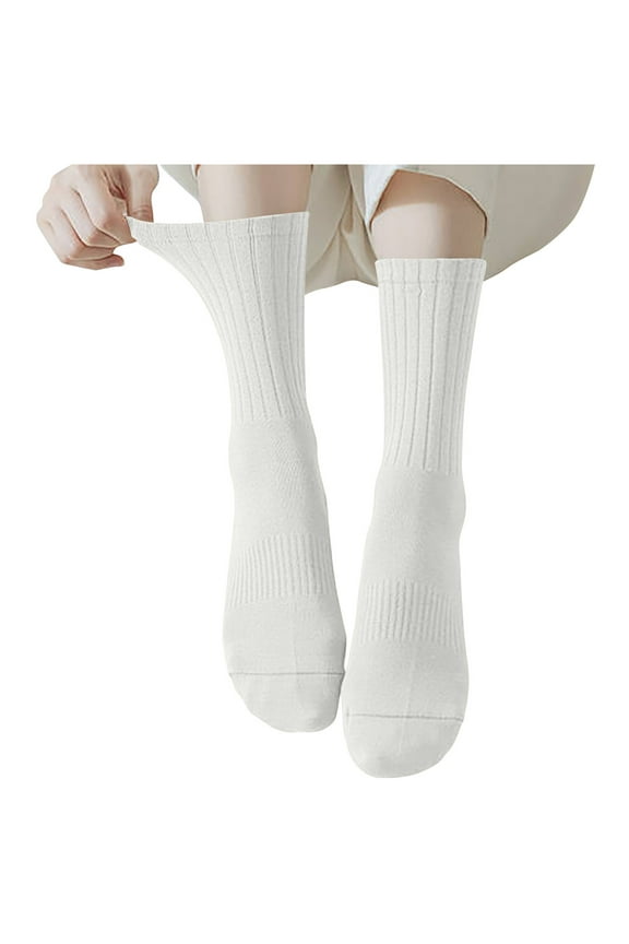 Women's Crew Socks Solid Color Casual Soft Comfy Boot Stockings Classic Knitted High Calf Tube Socks