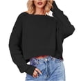 thumbnail image 1 of HAiming Women's Cropped Pullover Sweaters Casual Long Sleeve Crewneck Solid Warm Winter Loose Knitted Tops, 1 of 9
