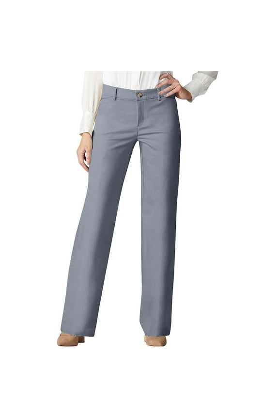Women's Dress Pants Button Waist Business Casual Straight Leg Solid Color Office Trouser with Pockets