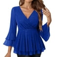 thumbnail image 1 of HAiming Women's Dressy Blouses Ruffle 3/4 Sleeve Peplum Sparkly Tops V Neck Pleated Casual Trendy Clothes, 1 of 6