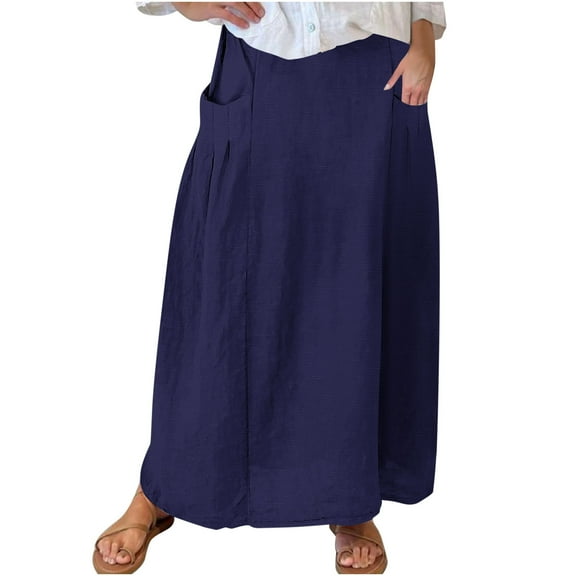 HAiming Women's Elastic Waist Pleated Skirt 2025 Plus Size Summer Casual Loose Mid Length Skirt Dress with Pocket