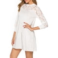 thumbnail image 1 of HAiming Women's Elegant Lace Dress Vintage Solid Color Round Neck 3/4 Sleeve Mini Dresses Nightclub Party Club Dress, 1 of 3