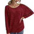 thumbnail image 1 of HAiming Women's Fall Winter Crewneck Shirts Solid Color Long Sleeve Button Tops Plus Size Casual Loose Pullover Blouse, 1 of 8