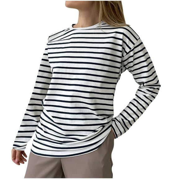 HAiming Women's Fashion Striped Long Sleeved Tops 2025 Fall Winter Casual Loose Pullover Base Shirts Blouses