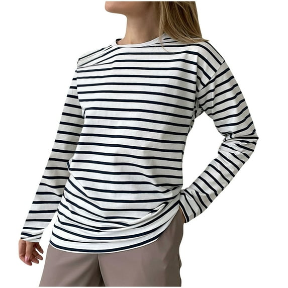 HAiming Women's Fashion Striped Long Sleeved Tops 2025 Fall Winter Casual Loose Pullover Base Shirts Blouses
