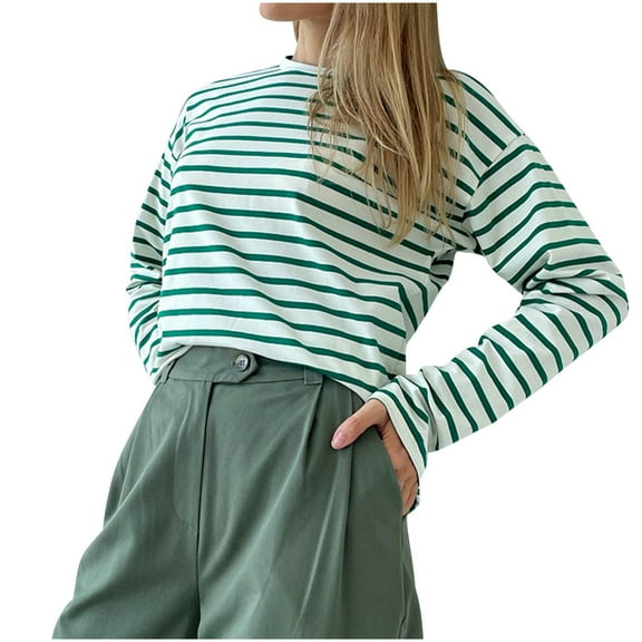 HAiming Women's Fashion Striped Long Sleeved Tops 2025 Fall Winter Casual Loose Pullover Base Shirts Blouses