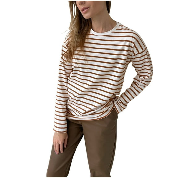 HAiming Women's Fashion Striped Long Sleeved Tops 2025 Fall Winter Casual Loose Pullover Base Shirts Blouses