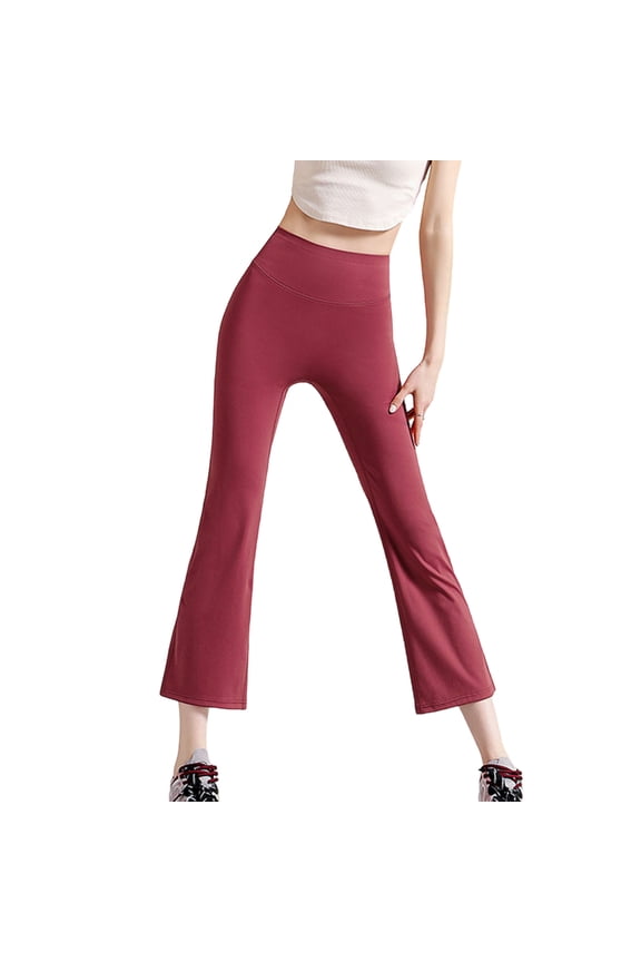 Women's Flare Capri Pants Yoga Casual Stretchy Solid Color High Elastic Waist Cropped Trousers