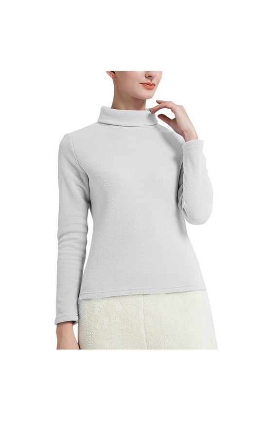 Women's Fleece Long Sleeve Turtleneck Pullover Top Winter Solid Color Plus Size Casual Warm Base Shirts Blouse