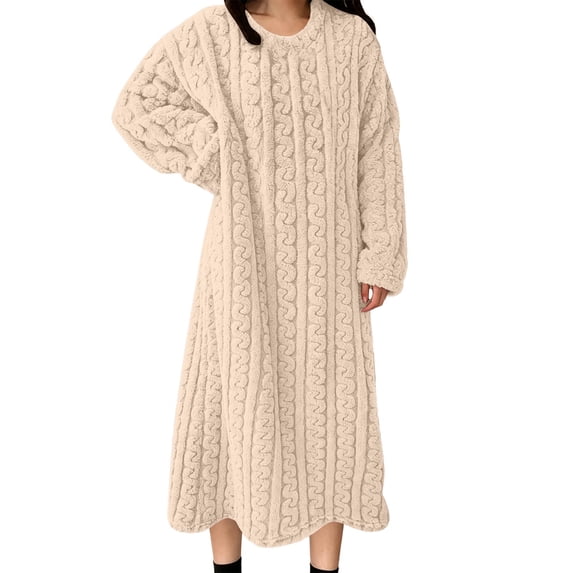 HAiming Women's Fleece Nightgowns Long Sleeve Comfy Solid Color Casual Long Pajamas Fall Winter Outdoors Loungewear