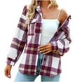 thumbnail image 1 of HAiming Women's Fleece Plaid Shacket Jacket Winter Warm Long Sleeve Button down Casual Coat Outwear with Pockets, 1 of 7
