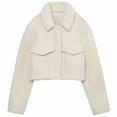 thumbnail image 1 of HAiming Women's Fleece Short Jacket Casual Solid Color Lapel Long Sleeve Winter Thicken Warm Zipper Outwear with Pocket, 1 of 4