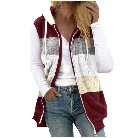 HAiming Women's Fleece Vest Winter Sleeveless Zip up Padded Hooded Warm Jacket Plus Size Casual Outwear with Pocket