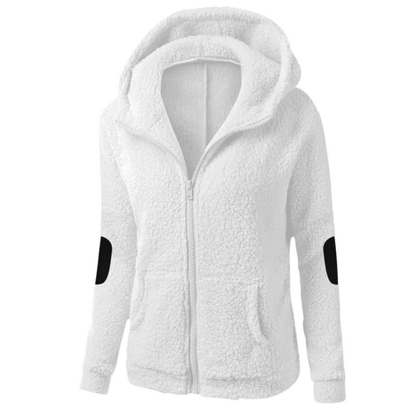 HAiming Women's Fleece Zip up Jacket Solid Color Long Sleeve Fuzzy Hoodie Coat Winter Warm Casual Outwear with Pockets