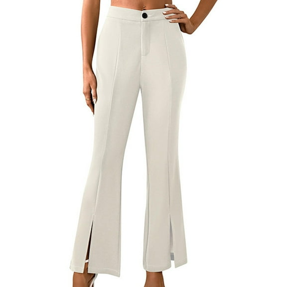 HAiming Women's Front Split Flared Pants High Waisted Pleated Button Suit Pants Business Office Work Lounge Trousers