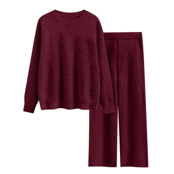 HAiming Women's Fuzzy Fleece Pajama Sets Long Sleeve Tops Pants Casual Matching 2 Piece Outfits Comfy Soft Loungewear
