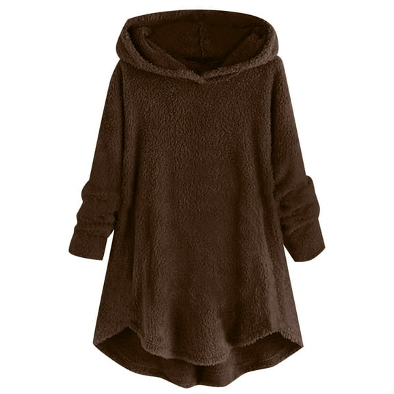HAiming Women's Fuzzy Fleece Sweatshirt Long Sleeve Crewneck Pullover Hooded Fall Winter Plus Size Loose Casual Blouse