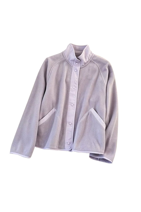 Women's Fuzzy Jackets Oversized Stand Collar Fleece Button Winter Warm Casual Coat with Pockets