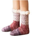 thumbnail image 1 of HAiming Women's Fuzzy Slipper Socks Winter Warm Thick Fleece Lined Cozy Soft Color Block Christmas Home Grips Socks, 1 of 3