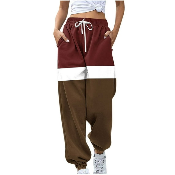 HAiming Women's Jogger Sweatpants Color Block Drawstring High Elastic Waist Casual Loose Workout Trousers with Pocket
