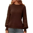 thumbnail image 1 of HAiming Womens Knitted Sweater Csaual Long Sleeve Crewneck Pullover Tops Solid Color Fall Winter Tendy Clothes, 1 of 7