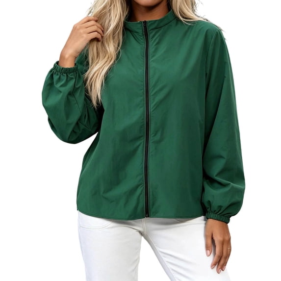 HAiming Women's Lightweight Jackets Long Sleeve Full Zip Casual Jackets Summer Fall Going out Jackets with Pockets
