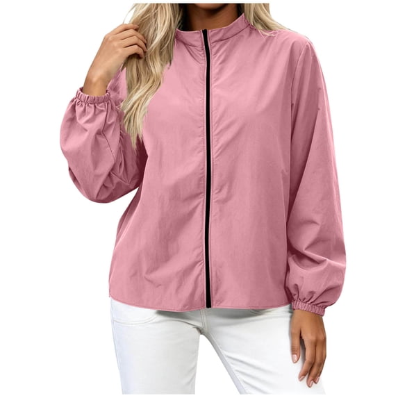 HAiming Women's Lightweight Jackets Long Sleeve Full Zip Casual Jackets Summer Fall Going out Jackets with Pockets