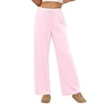 thumbnail image 1 of HAiming Women's Linen Pants Straight Leg Pants Loose Leisure Vacation Pants Drawstring Solid Color High Elastic Waist Comfy Pants with Pockets, 1 of 8