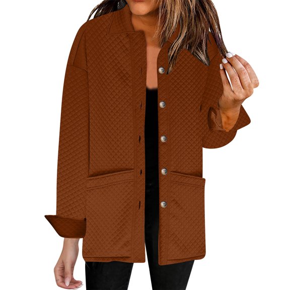 HAiming Women's Long Sleeve Jacket Trendy Lapel Button down Shirt Coat Fall Winter Casual Loose Outerwear with Pockets