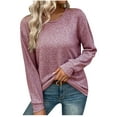 thumbnail image 1 of HAiming Women's Long Sleeve Sweaters Solid Color Round Neck Tunic T-Shirt 2025 Fall Winter Casual Loose Tops Blouse, 1 of 9
