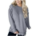 thumbnail image 1 of HAiming Women's Long Sleeved Sweatshirts Trendy Solid Color Round Neck Pullover Tops Plus Size Loose Casual Blouses, 1 of 8