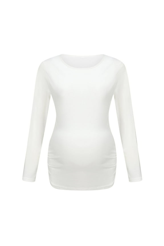 Women's Maternity Tops Long Sleeve V Neck Pregnancy T-Shirt Solid Color Casual Trendy Clothes