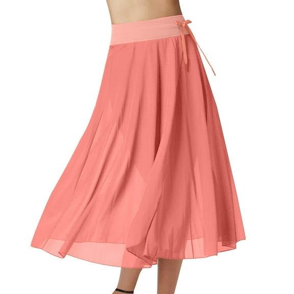 HAiming Women's Midi Skirts Elegant High Waist Flowy Pleated A-Line Mesh Party Long Skirts Summer Beach Skirts