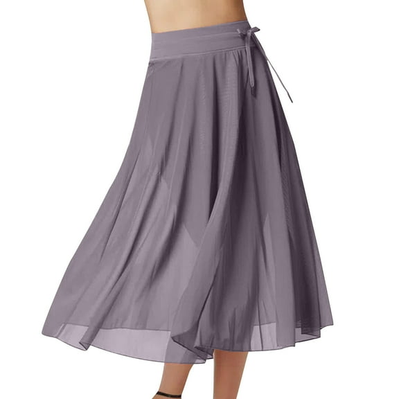HAiming Women's Midi Skirts Elegant High Waist Flowy Pleated A-Line Mesh Party Long Skirts Summer Beach Skirts