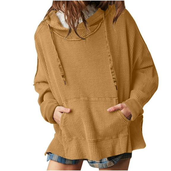 HAiming Women's Oversized Hoodies 2025 Casual Loose Solid Color Long Sleeve Drawstring Pullover Sweatshirt with Pocket