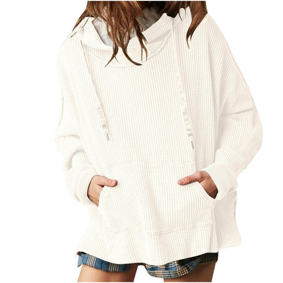 HAiming Women's Oversized Hoodies 2025 Casual Loose Solid Color Long Sleeve Drawstring Pullover Sweatshirt with Pocket