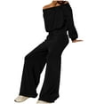 thumbnail image 1 of HAiming Women's Oversized Long Sleeve Jumpsuits Trendy off Shoulder Tops Drawstring Wide Leg Rompers Casual Outfits, 1 of 8