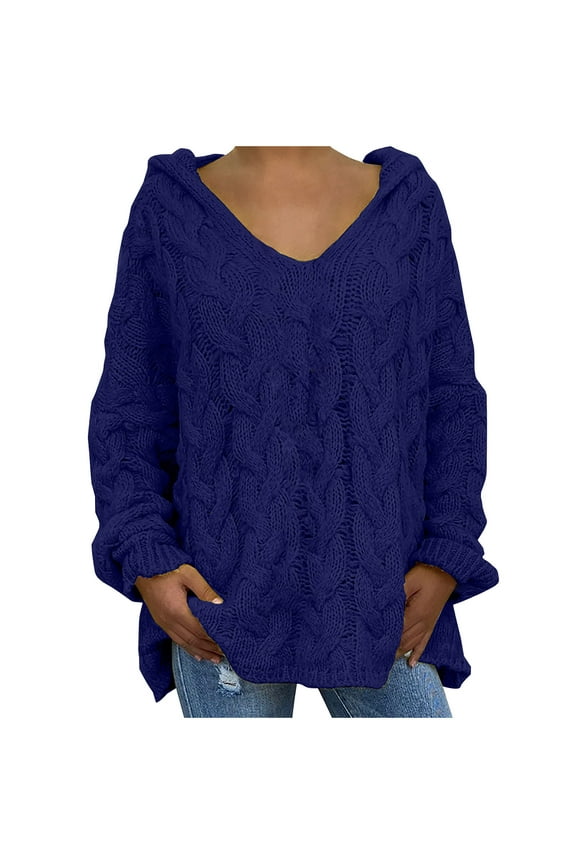 Women's Oversized Sweater Long Sleeve V Neck Cable Knit Pullover Tops Plus Size Casual Loose Hoodies Jumper