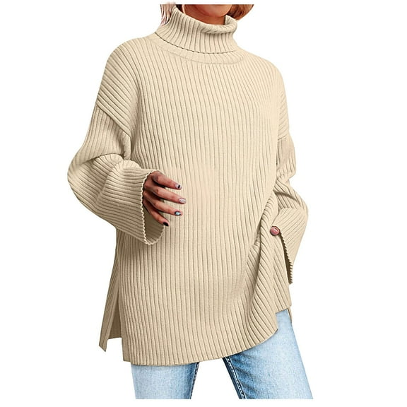 HAiming Women's Oversized Turtleneck Sweater Fall Winter Solid Long Sleeve Knitted Pullover Casual Loose Jumper Tops