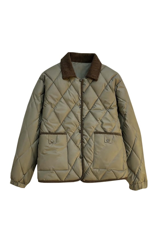 Women's Padded Jacket Casual Lapel Collar Long Sleeve Button down Coat Fall Winter Fashion Outerwear