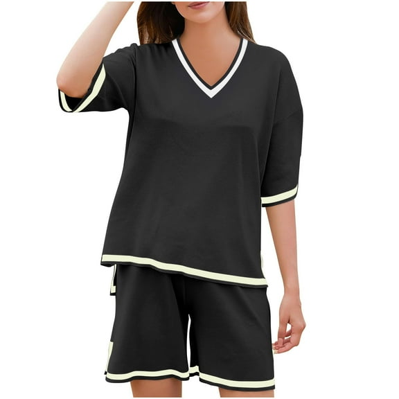 HAiming Women's Pajama Sets Summer Casual Printed Short Sleeve Top and Shorts Sleepwear Pjs Outfits Soft Home Wear