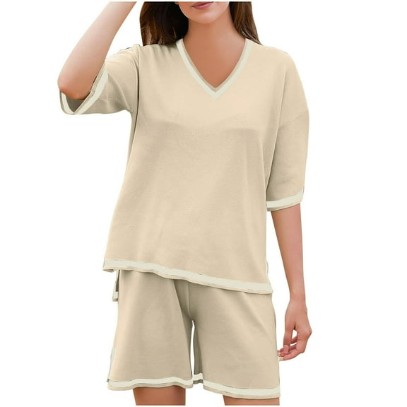 HAiming Women's Pajama Sets Summer Casual Printed Short Sleeve Top and Shorts Sleepwear Pjs Outfits Soft Home Wear