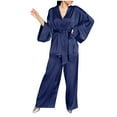 thumbnail image 1 of HAiming Women's Pajamas Set Silk Satin Short Robes and Long Pants 2 Piece Sleepwear Outfits Comfortable Loungewear, 1 of 9