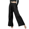 thumbnail image 1 of HAiming Women's Palazzo Pants Trendy Pleated Ribbon Straight Wide Leg Pants Casual Elastic High Waisted Lounge Trouser, 1 of 7